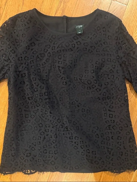 J. Crew Women’s Black Eyelet Lace 3/4 Sleeve Tunic Size 6 - Picture 4 of 6